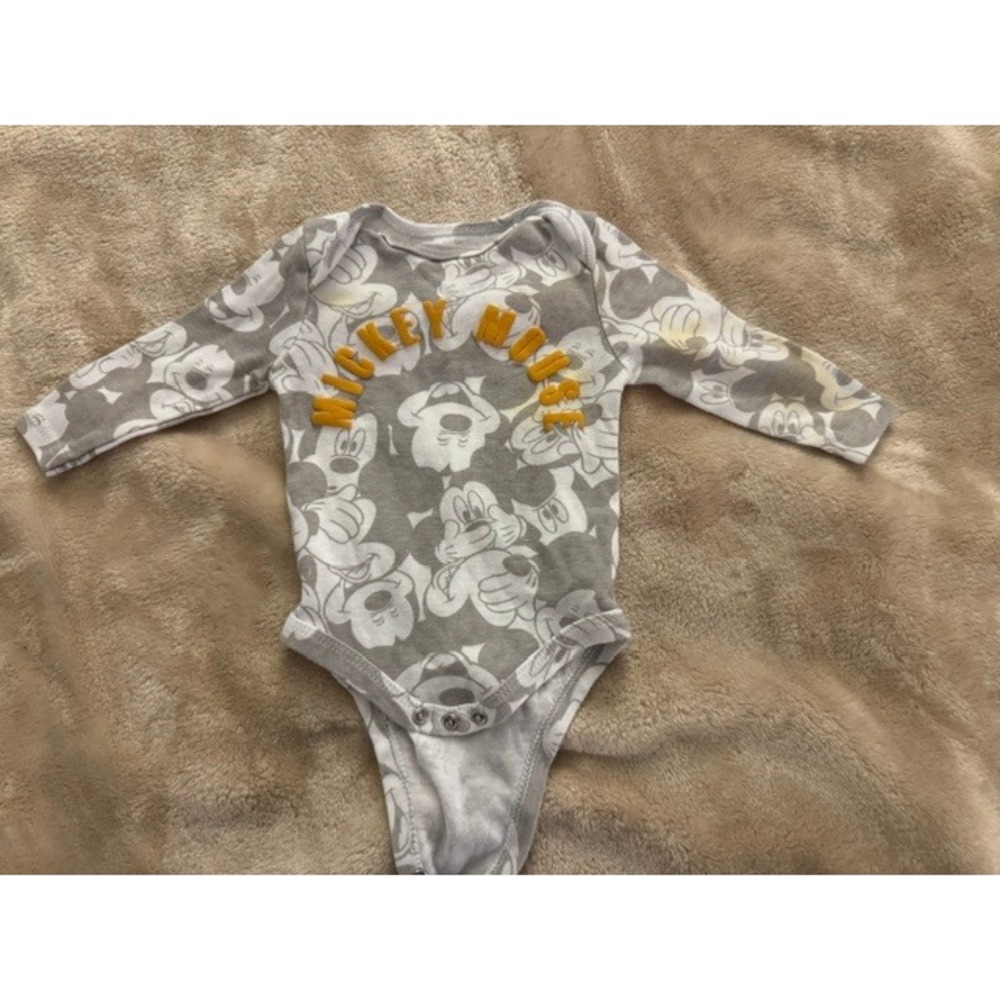 Disney Baby Mickey Mouse Long Sleeve Bodysuit Grey White Yellow 0-3 Months (D)